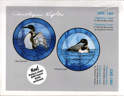 Carolyn Kyle Presents - Dancing Loon & Common Loon 17-5/8 & 17-5/8 Inch Diameter - Full-Size Glass Art Patterns  Materials Needed List, This packet contains two identical patterns.  Use one as a pattern sheet to cut the glass pieces and the other as a layout sheet to build the window on. Step-By-Step detailed instructions  CKE-160 is the pattern number A terrific Glass Artist Gift Present Happy Glass Art Supply www.happyglassartsupply.com