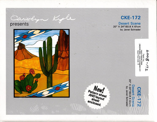 Carolyn Kyle Presents - Desert Scene 20 x 24 Inch Diameter - Full-Size Glass Art Patterns  Materials Needed List, This packet contains two identical patterns.  Use one as a pattern sheet to cut the glass pieces and the other as a layout sheet to build the window on. Step-By-Step detailed instructions  CKE-172 is the pattern number A terrific Glass Artist Gift Present Happy Glass Art Supply www.happyglassartsupply.com