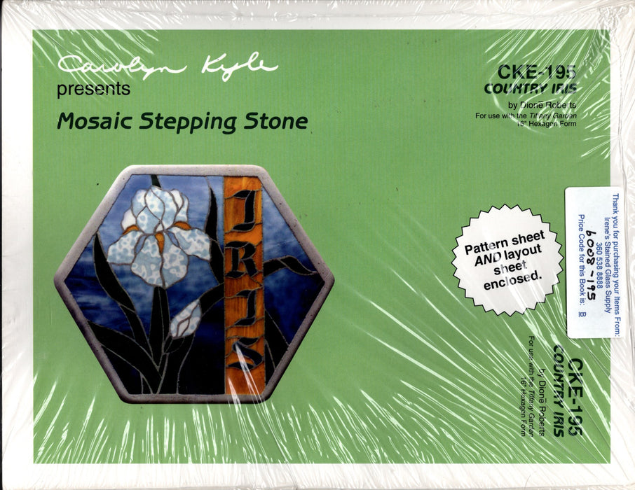Carolyn Kyle Presents Mosaic Stepping Stone Patterns & Instructions – Country Iris 16 inch Hexagon Form - Full-Size Glass Art Patterns  Materials Needed List, This packet contains two identical patterns Step-By-Step detailed instructions  CKE-195 is the pattern number A terrific Glass Artist Gift Present Happy Glass Art Supply www.happyglassartsupply.com