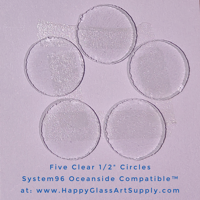 Circle 1/2" Clear Transparent Water Jet PreCut System 96® Oceanside Compatible™ Waterjet Cut Fusible Glass Shape Happy Glass Art Supply www.happyglassartsupply.com