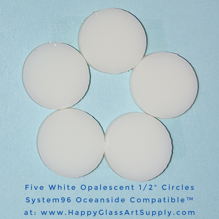 Circle 1/2"  White Opalescent Opaque Opal Opalized Water Jet PreCut System 96® Oceanside Compatible™ Waterjet Cut Fusible Glass Shape Happy Glass Art Supply www.happyglassartsupply.com