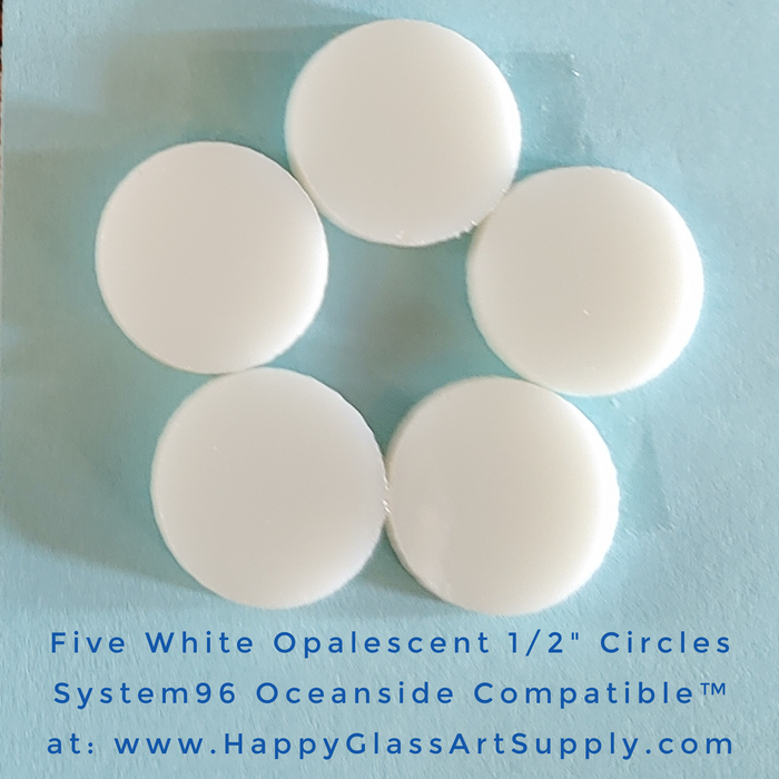 Circle 1/2"  White Opalescent Opaque Opal Opalized Water Jet PreCut System 96® Oceanside Compatible™ Waterjet Cut Fusible Glass Shape Happy Glass Art Supply www.happyglassartsupply.com