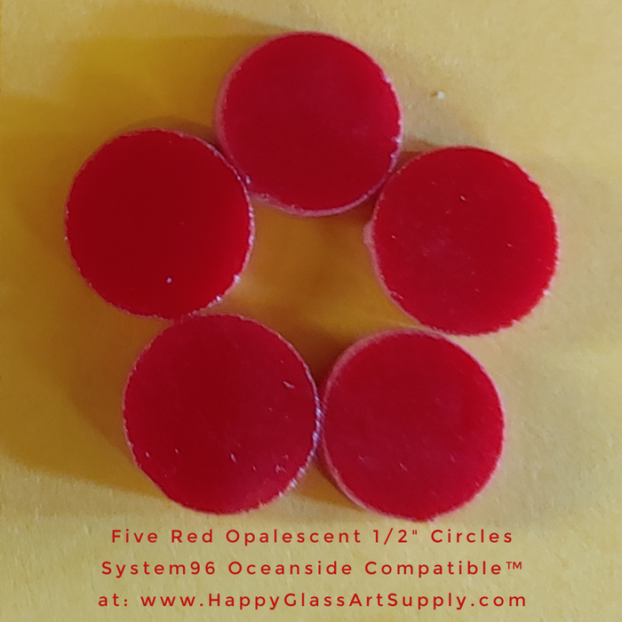 Circle 1/2" Red Opalescent Opaque Opal Opalized Water Jet PreCut System 96® Oceanside Compatible™ Waterjet Cut Fusible Glass Shape Happy Glass Art Supply www.happyglassartsupply.com