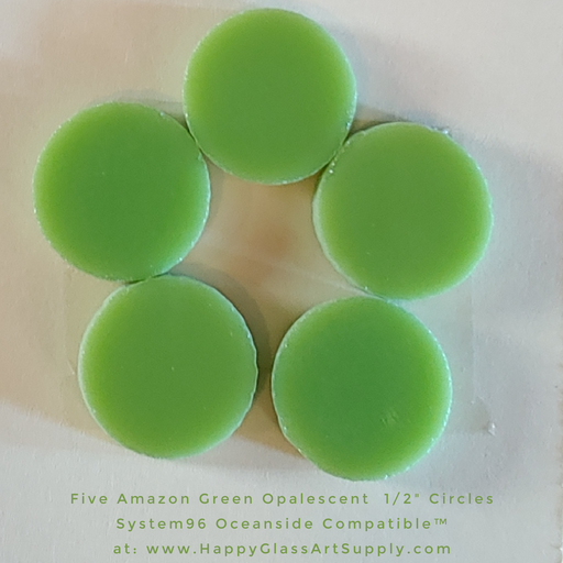 Circle 1/2" Amazon Green Opalescent Opaque Opal Opalized Water Jet PreCut System 96® Oceanside Compatible™ Waterjet Cut Fusible Glass Shape Happy Glass Art Supply www.happyglassartsupply.com