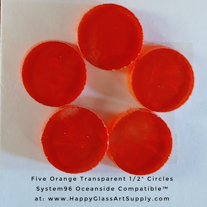 Circle 1/2" Orange Transparent Translucent Water Jet PreCut System 96® Oceanside Compatible™ Waterjet Cut Fusible Glass Shape Happy Glass Art Supply www.happyglassartsupply.com