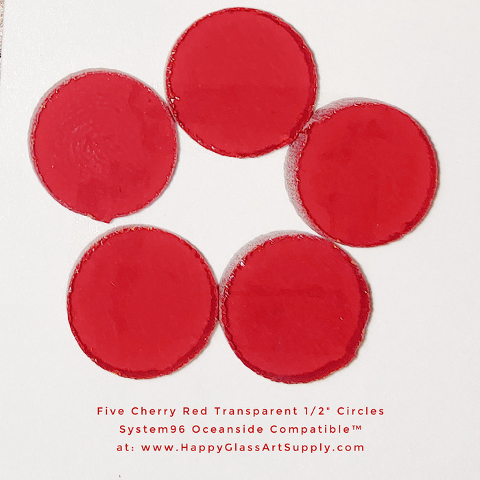 Circle 1/2" Cherry Red Transparent Translucent Water Jet PreCut System 96® Oceanside Compatible™ Waterjet Cut Fusible Glass Shape Happy Glass Art Supply www.happyglassartsupply.com