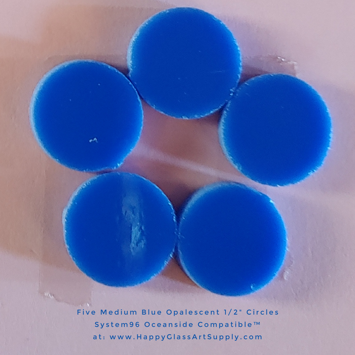 Circle 1/2" Medium Blue Opal Opalized Opalescent Water Jet PreCut System 96® Oceanside Compatible™ Waterjet Cut Fusible Glass Shape Happy Glass Art Supply www.happyglassartsupply.com