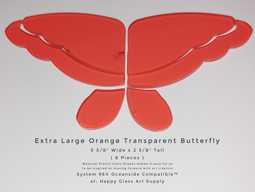 Extra Large Butterfly Orange Transparent PreCut System 96® Oceanside Compatible™ Waterjet Cut Fusible Glass Shape Happy Glass Art Supply www.happyglassartsupply.com