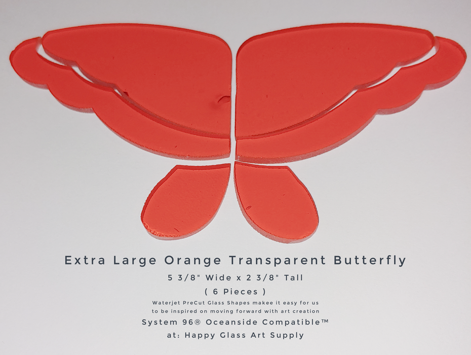 Extra Large Butterfly Orange Transparent PreCut System 96® Oceanside Compatible™ Waterjet Cut Fusible Glass Shape Happy Glass Art Supply www.happyglassartsupply.com