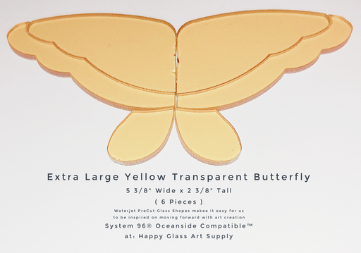 Extra Large Butterfly Yellow Transparent PreCut System 96® Oceanside Compatible™ Waterjet Cut Fusible Glass Shape Happy Glass Art Supply www.happyglassartsupply.com