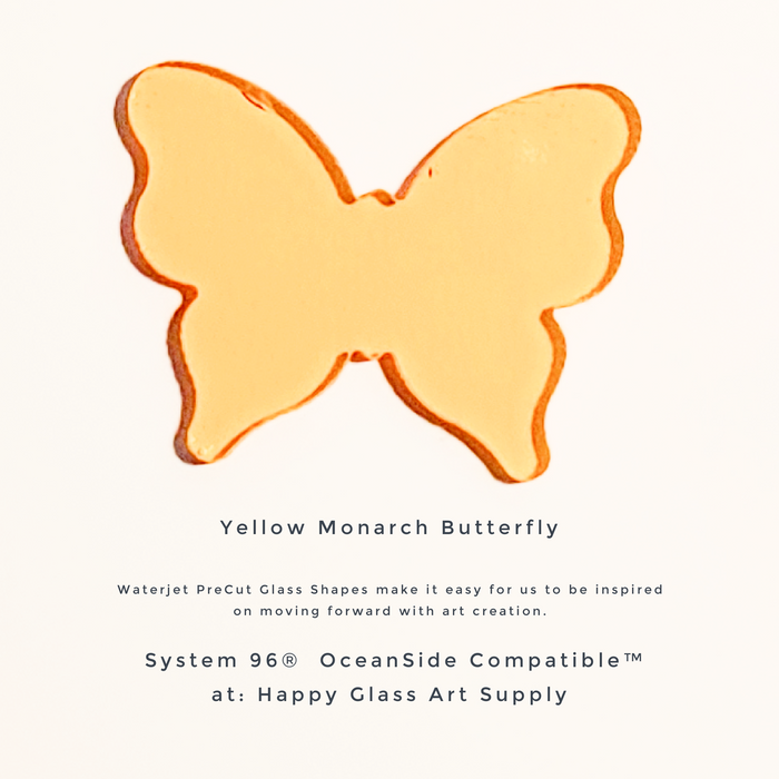 Monarch Butterfly Yellow Transparent PreCut System 96® Oceanside Compatible™ Waterjet Cut Fusible Glass Shape Happy Glass Art Supply www.happyglassartsupply.com 