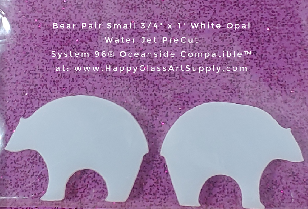 Bear Pair Small White Opal Water Jet PreCut System 96® Oceanside Compatible™ Waterjet Cut Fusible Glass Shape Happy Glass Art Supply www.HappyGlassArtSupply.com