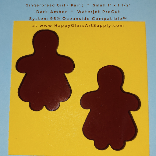 Gingerbread Girl Small ( Pair ) Style 2 Dark Amber Water Jet PreCut System 96® Oceanside Compatible™ Waterjet Cut Fusible Glass Shape Happy Glass Art Supply www.happyglassartsupply.com
