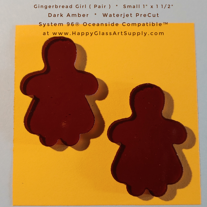 Gingerbread Girl Small ( Pair ) Style 2 Dark Amber Water Jet PreCut System 96® Oceanside Compatible™ Waterjet Cut Fusible Glass Shape Happy Glass Art Supply www.happyglassartsupply.com