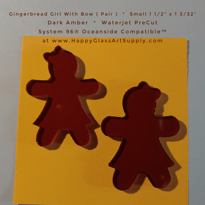 Gingerbread Girl With Bow Small ( Pair ) Dark Amber Water Jet PreCut System 96® Oceanside Compatible™ Waterjet Cut Fusible Glass Shape Happy Glass Art Supply www.happyglassartsupply.com