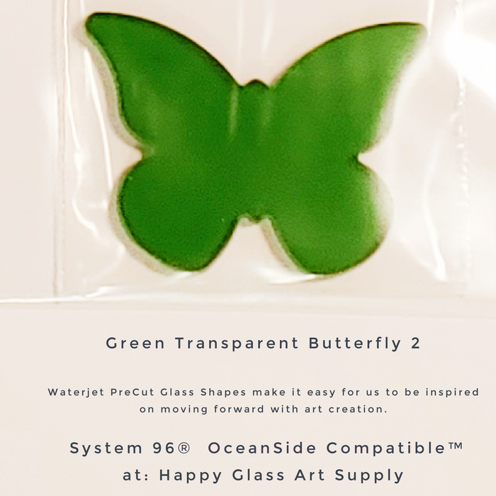 96-505-G Butterfly #1 Moss Green Transparent PreCut System 96® Oceanside Compatible™ Waterjet Cut Fusible Glass Shape Happy Glass Art Supply www.happyglassartsupply.com