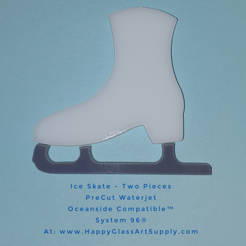 Ice Skate 2 x 2" White Opalescent Water Jet PreCut System 96® Oceanside Compatible™ Waterjet Cut Fusible Glass Shape  Happy Glass Art Supply www.happyglassartsupply.com