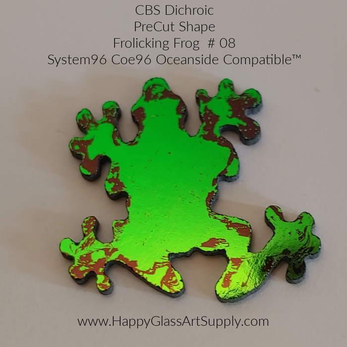 CBS Dichroic Frolicking Frog, PreCut Frolicking Frogs Thin Black Oceanside Compatible™ System 96® Fusible Glass Coe 96 Happy Glass Art Supply www.HappyGlassArtSupply.com