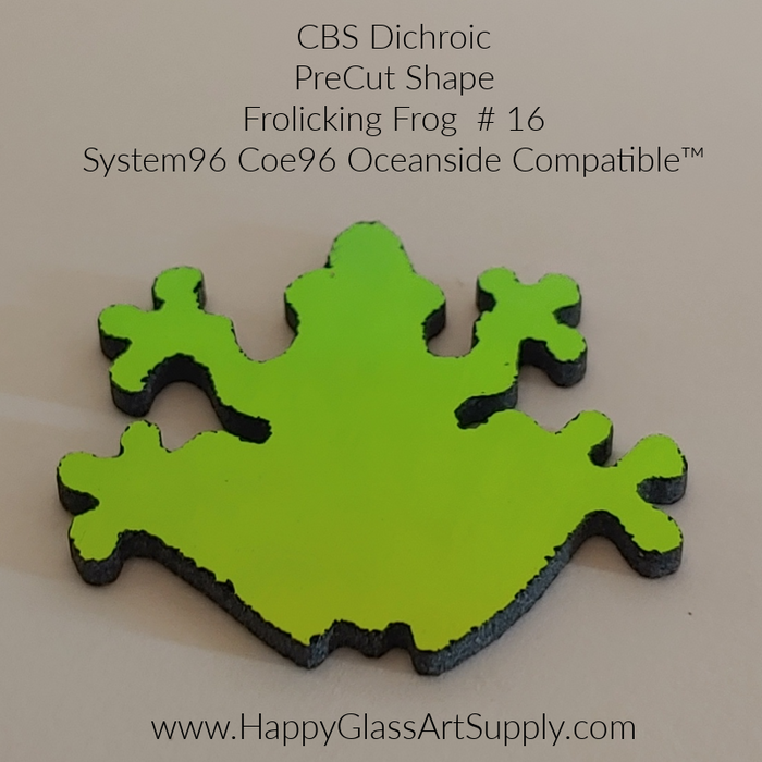 CBS Dichroic Frolicking Frog, PreCut Frolicking Frogs Thin Black Oceanside Compatible™ System 96® Fusible Glass Coe 96 Happy Glass Art Supply www.HappyGlassArtSupply.com