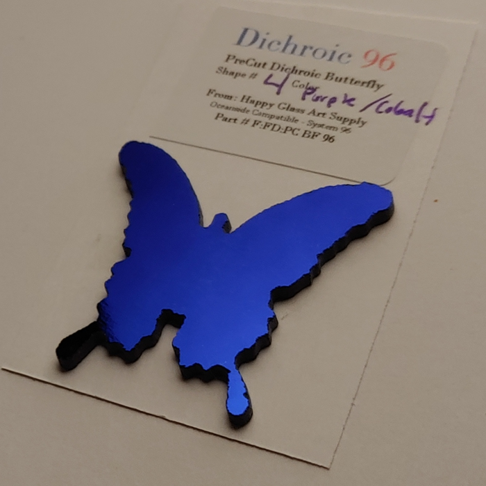 CBS Dichroic Beautiful Butterflies PreCut Small on Black Opal Thin System 96®-  Shape #4 / Dichroic Color Purple / Cobalt Blue