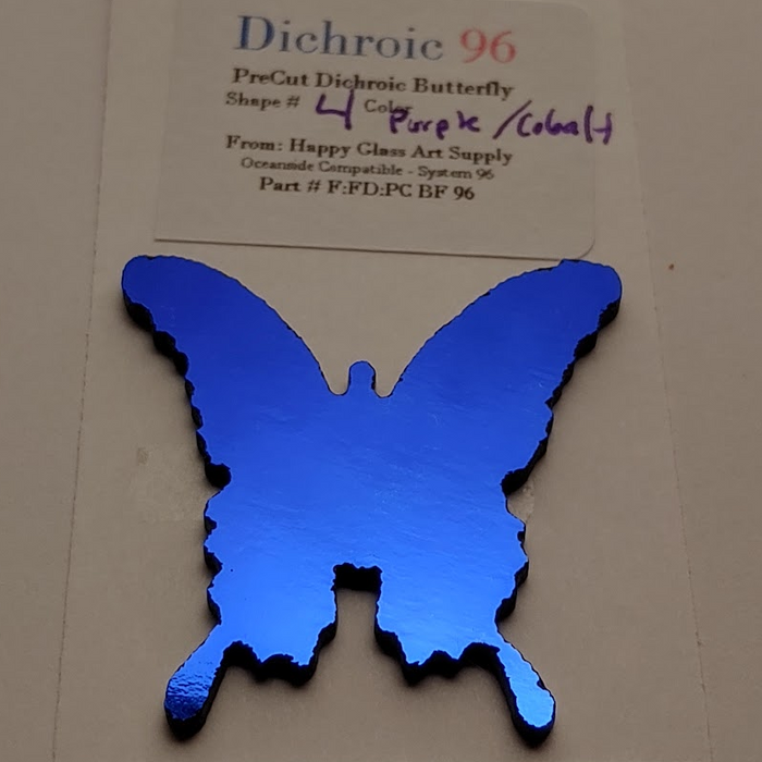 CBS Dichroic Beautiful Butterflies PreCut Small on Black Opal Thin System 96®-  Shape #4 / Dichroic Color Purple / Cobalt Blue