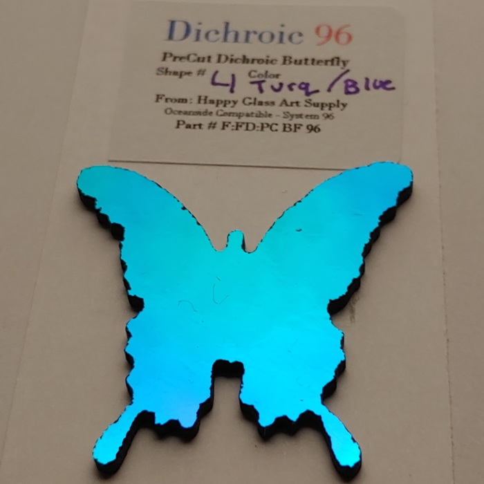 CBS Dichroic Beautiful Butterflies PreCut Small on Black Opal Thin System 96®-  Shape #4 / Dichroic Color Turquoise / Blue