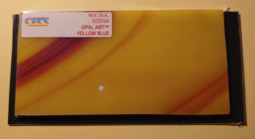 CBS Dichroic Yellow Blue on Godiva OpalArt® Transparent Oceanside Compatible™ System 96 ® Happy Glass Art Supply www.HappyGlassArtSupply.com