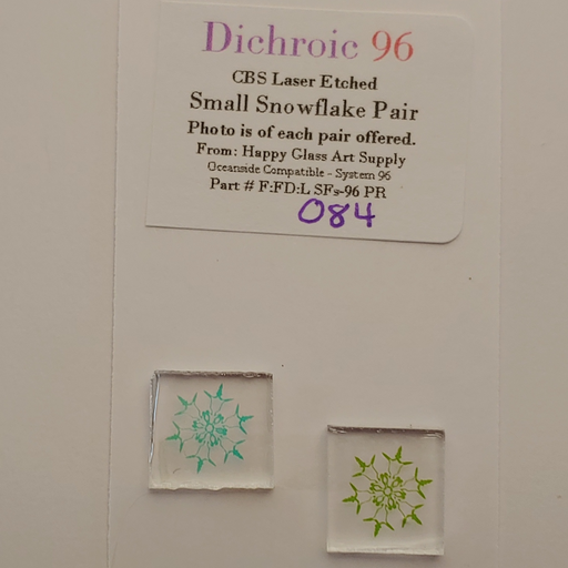 CBS Dichroic Laser Etch lazer Etched Snowflake small size sometimes resembling a dichro flower Coatings by Sandberg Oceanside Compatible™ System 96® Fusible Glass Coe 96 Happy Glass Art Supply www.HappyGlassArtSupply.com
