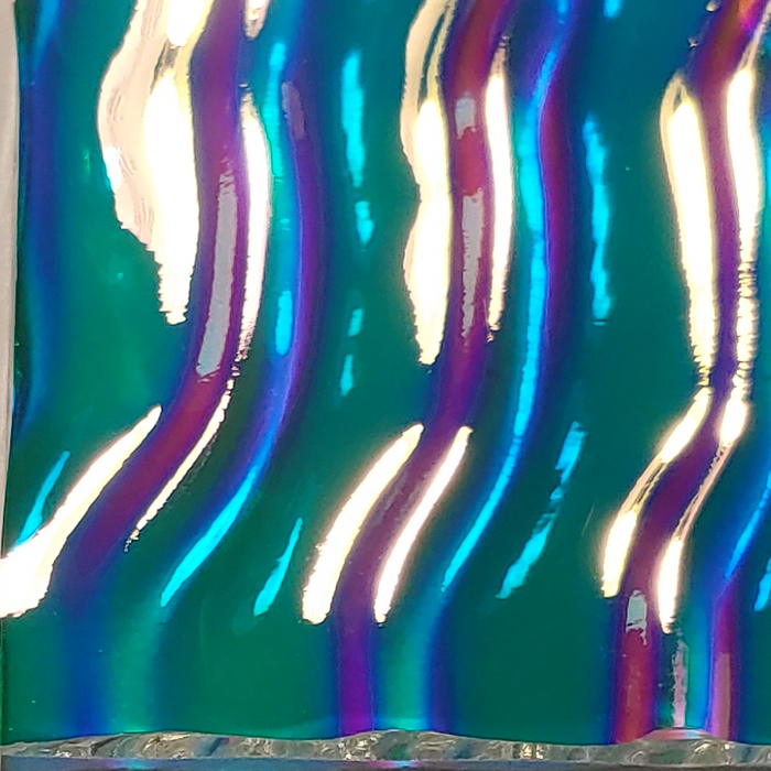 CBS Dichroic Magenta / Aqua / Green on Clear Ripple Transparent Oceanside Compatible™ System 96 ®  Happy Glass Art Supply www.HappyGlassArtSupply.com