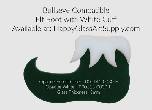 Bullseye Compatible Elf Boot - White Fur Cuff Glass PreCut Waterjet www.HappyGlassArtSupply.com