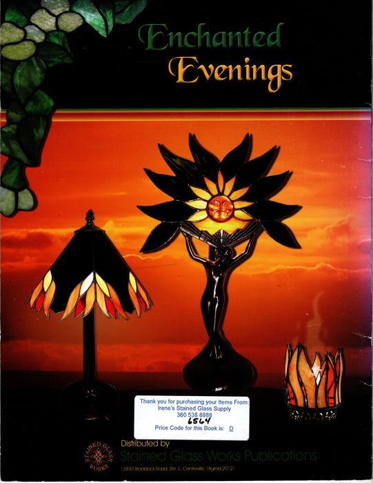 Enchanted Evenings Stained Glass Pattern Book by Diane Phillips A terrific Glass Artist Gift Present A collection of original designs, including table lamps, Fan Lamp, candles, night lights, windows Happy Glass Art Supply www.happyglassartsupply.com