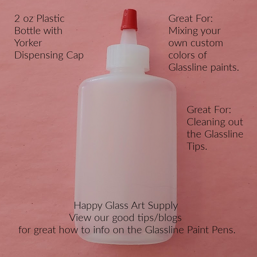 Glassline Paint Pens 2 oz plastic bottle for custom mixing of glassline paints and for glassline tip tips cleaning www.happyglassartsupply.com Happy Glass Art Supply