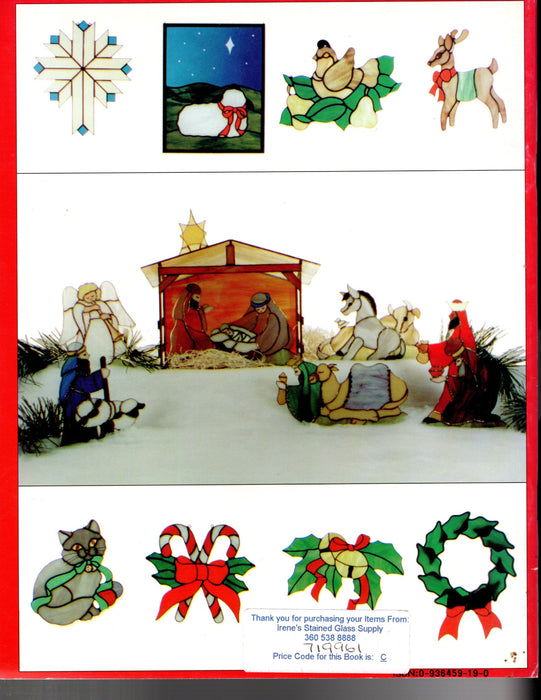 Holiday Images Art Pattern Book by Terra, Over 40 Full-Size patterns, Color photos, Glass Art Nativity build instructions page that is easy to follow, Including a couple glass art fan lamp designs A terrific Glass Artist Gift Present Happy Glass Art Supply www.happyglassartsupply.com