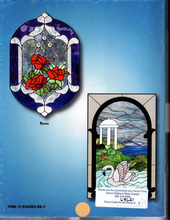 Lasting Impressions Stained Glass Art Pattern Book by Lisa Vogt 8 Full-Size patterns-Flowers for all seasons, Friendly Frog, Bamboo & Moth, Magnolias & Cardinals, Daisies, Roses, Swan and Iris Panels size and glass usage information for each design A terrific Glass Artist Gift Present Happy Glass Art Supply www.happyglassartsupply.com