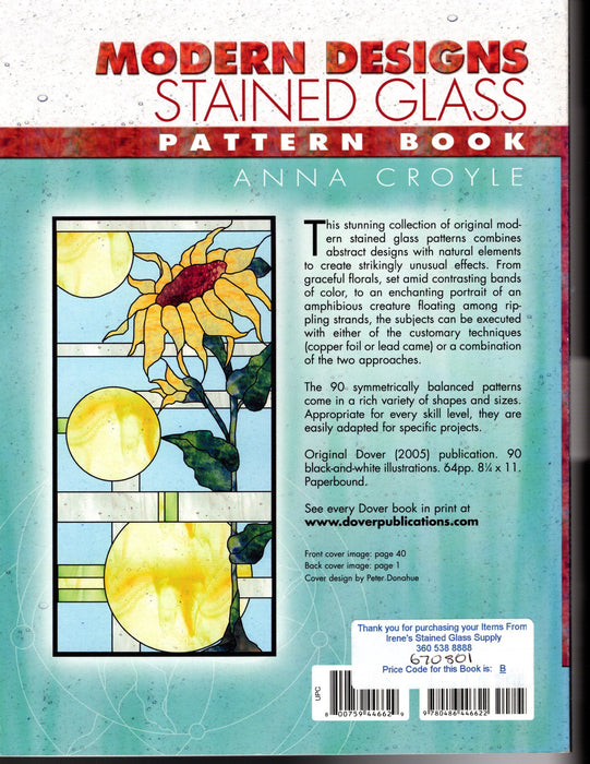 Modern Designs Stained Glass Art Pattern Book by Anna Croyle 90 symmetrically balanced patterns come in a rich variety of shapes and sizes, all skill levels and are easily adaptable for specific glass art projects A terrific Glass Artist Gift Present Happy Glass Art Supply www.happyglassartsupply.com