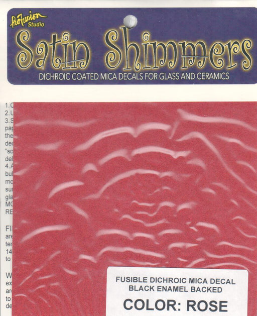 Shimmers Rose Black Backed- Satin Shimmers 4.5" Square Dichroic Coated Fusing Mica Decal The Satin Shimmers can be used on Coe90, Coe96, Wine Bottle, Other Glass Bottles, Float Glass, Tiles and so much more. A terrific Glass Artist Gift Present Happy Glass Art Supply www.happyglassartsupply.com