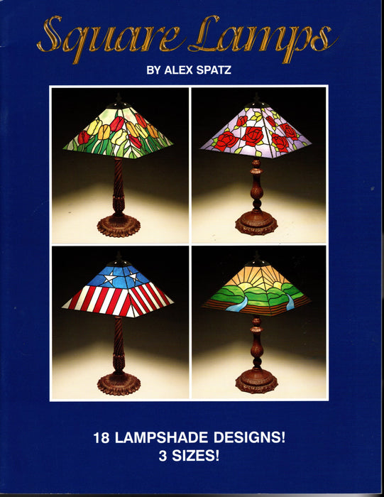 Square Lamp Shades Pattern Book by Ales Spatz •	Color Photos •	18 Full-Sized Lamp Shade patterns (3 sizes) •	Lamp base and harp suggestions A terrific Glass Artist Gift Present Happy Glass Art Supply www.happyglassartsupply.com