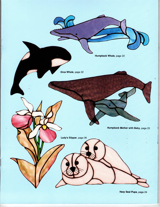 Wildlife of the North Glass Art Pattern Book by Debbie Christ 34 lifelike Easy to make Full-Size Designs Featuring Glass Art design pattern for Eagle, Wolf, Trout, Grayling, Salmon, Rainbow Trout, Fox, Lynx, Dall Sheep, Grizzly Bear, Polar Bear, Loon, Sea Otter, Horned puffin & chick, Wild Iris, Bull Moose, Deer Doe, River Otter, Bear Cub and more A terrific Glass Artist Gift Present Happy Glass Art Supply www.happyglassartsupply.com