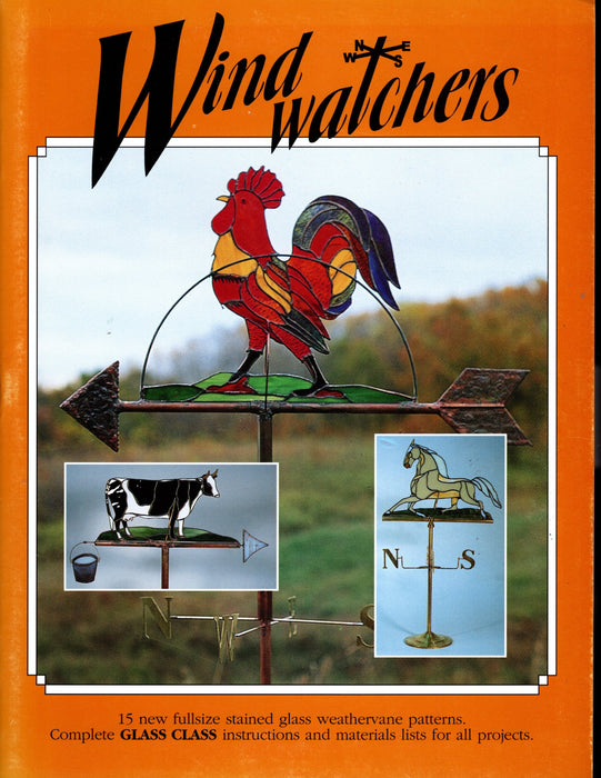 Wind Watchers Glass Art Pattern Book Instructional by Lois Loewen, Brian McMillan, Matthew McMillan 15 Full-size stained glass weathervane patterns Complete glass class instructions and materials lists for all projects within Rooster, Cow, Horse, Rainbow Trout, Grizzly Bear, Dolphin, Canada Goose, Pickup Truck, Sun, Moon, Eagle, Loon & Chick, Bicycle,  A terrific Glass Artist Gift Present Happy Glass Art Supply www.happyglassartsupply.com