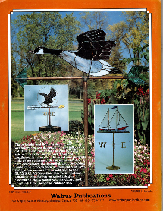 Wind Watchers Glass Art Pattern Book Instructional by Lois Loewen, Brian McMillan, Matthew McMillan 15 Full-size stained glass weathervane patterns Complete glass class instructions and materials lists for all projects within Rooster, Cow, Horse, Rainbow Trout, Grizzly Bear, Dolphin, Canada Goose, Pickup Truck, Sun, Moon, Eagle, Loon & Chick, Bicycle,  A terrific Glass Artist Gift Present Happy Glass Art Supply www.happyglassartsupply.com